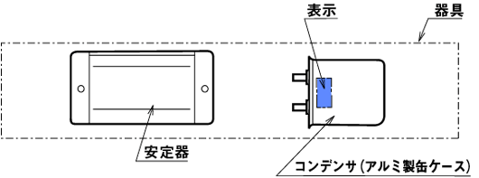 コンデンサの銘板の位置の例