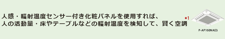 人感センサーと輻射温度センサーを搭載。「人の活動量」や「床やテーブルなどの輻射温度」を検知して、賢く空調